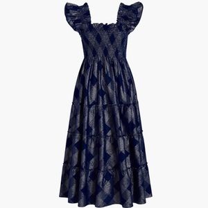 Hill House Ellie nap dress in navy with metallic